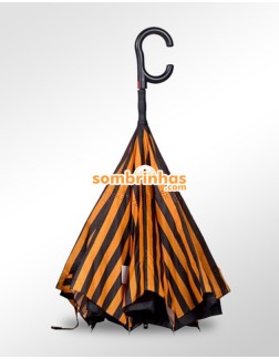 Guarda-Chuva Invertido Automático Fazzoletti Fecha ao Contrário Orange Stripes Premium